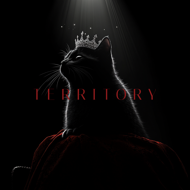 TERRITORY album cover — crowned black cat on red velvet